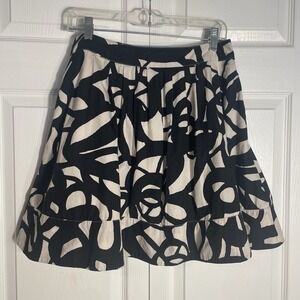 Anthropologie Fei Pleated Mini Skirt Women 4 Black Cream Geometric Print Cotton